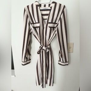 Black Tape Long Sleeve Dress with Black and Brown Stripes